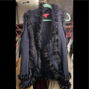 Navy Trinette Fur Vest